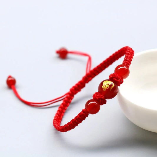 Handmade Red Agate Chinese Zodiac Red String Braided Protection Bracelet