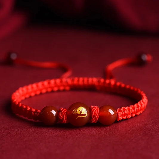 Handmade Red Agate Chinese Zodiac Red String Braided Protection Bracelet